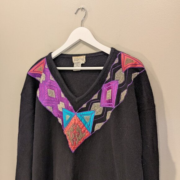 Justine Todd Sweater Vintage Beaded Unique Retro Lambswool Angora - Size 2X - Picture 3 of 7